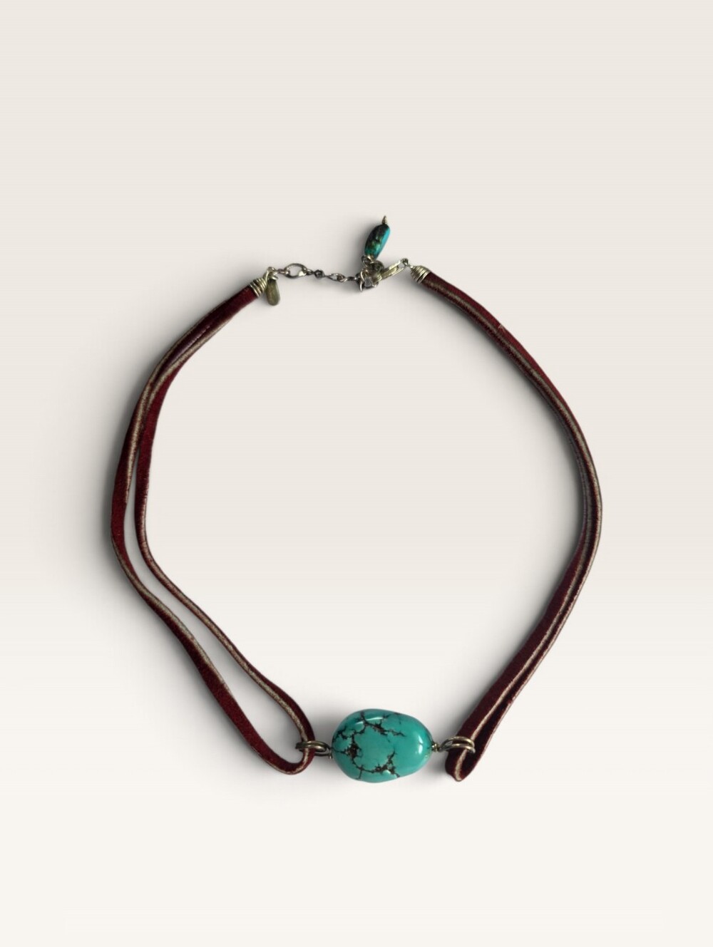 Mark Edge Eco-Vintage Genuine Turquoise Leather Choker Necklace. 925. Pristine. - Picture 7 of 7